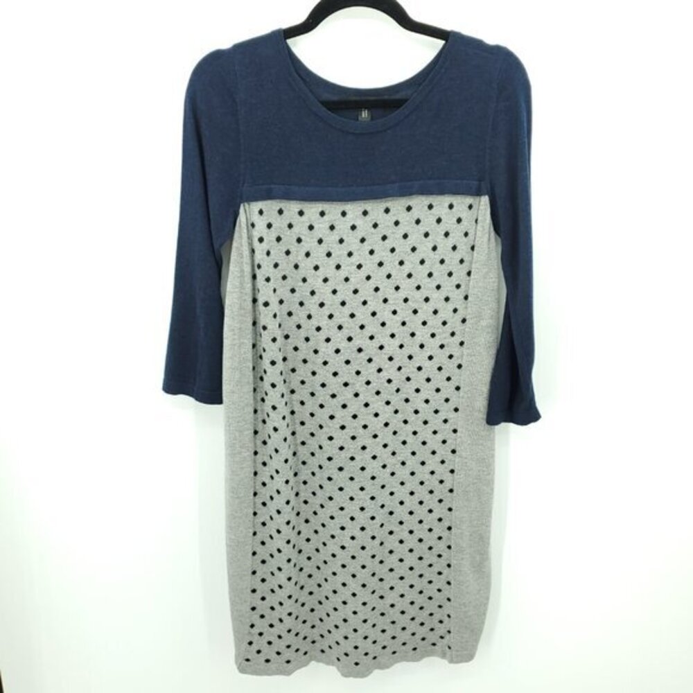 Weekend Max Mara Empire Waist Pleat-Back 3/4 Sleeve Sweater Dress L Blue/Gray